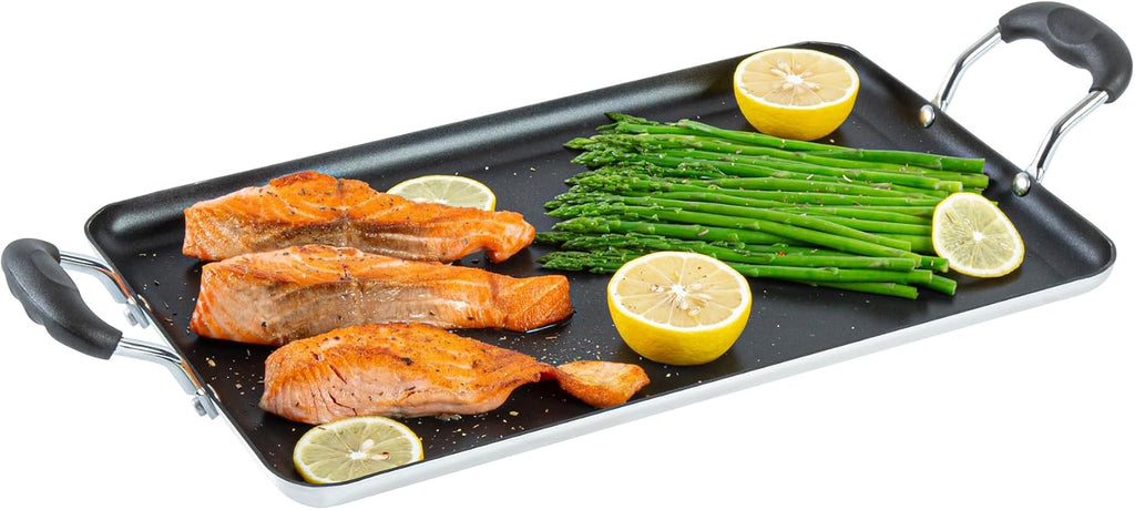 Met Lux 16.5 x 10.5 Inch Double Burner Griddles, 10 No-Stick Flat Top Grills - Cool Touch Handles, Compatible With Gas And Electric, Aluminum Griddle Pans, Even-Heating, For Eggs - Restaurantware