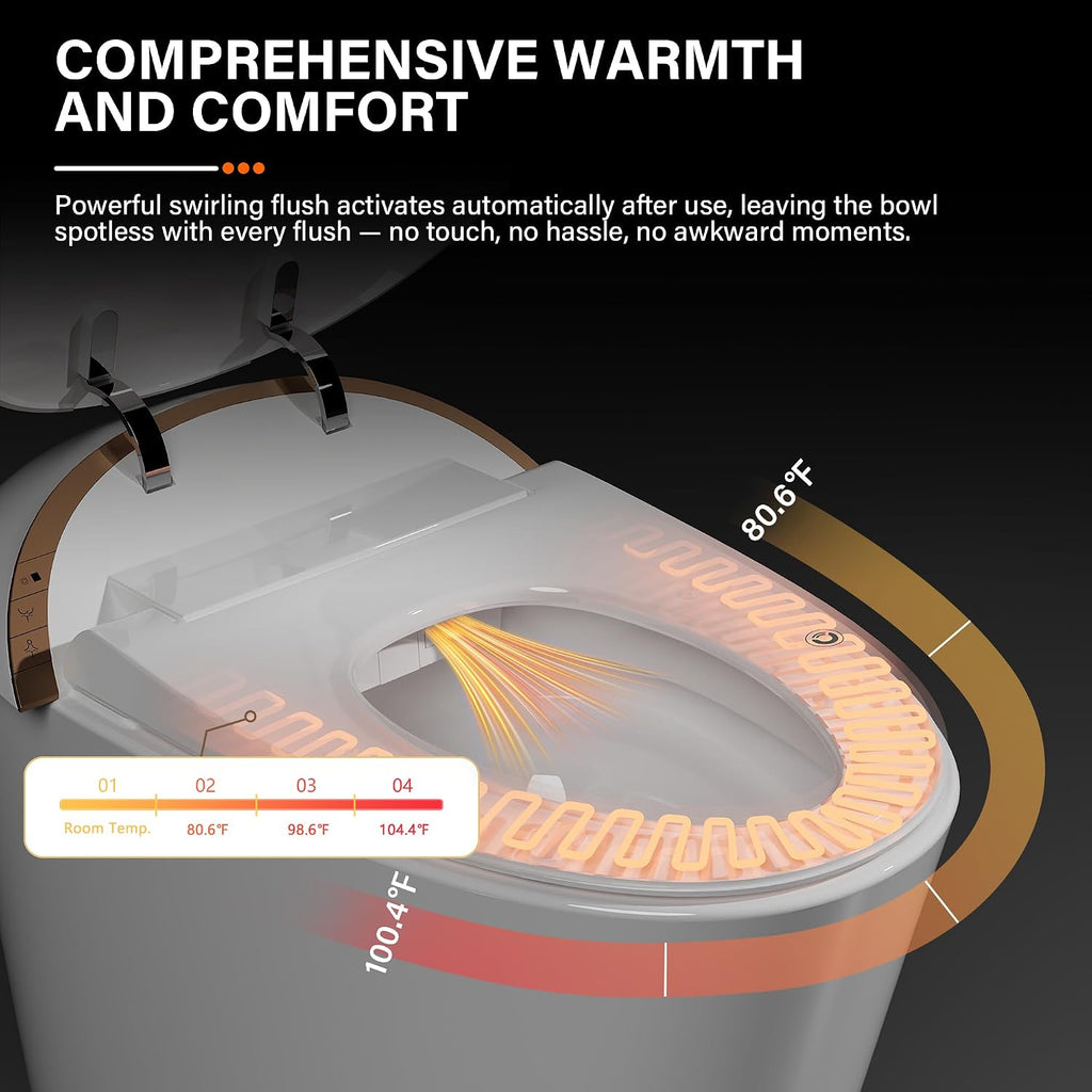 DeerValley Smart Toilet with Bidet Built In, Tankless Toilet with Heated Bidet Seat, Auto Flush, Warm Water & Dryer, Deodorization, and Remote Control