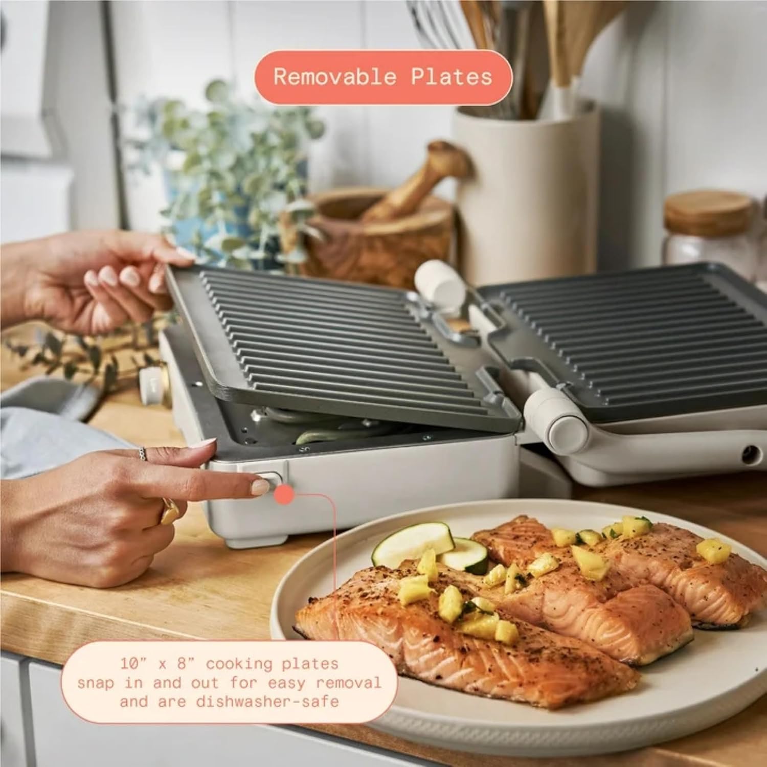 Panini Press Indoor Grill 2-in-1 Electric Contact Grill with Removable Nonstick Plates, 1200W Adjustable Temperature Sandwich Maker (Porcini Taupe)