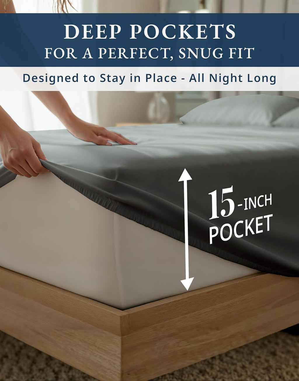 100% Egyptian Cotton King Sheet Set – Premium 1000 Thread Count Naturally Cooling & Breathable King Sheets, Authentic Long-Staple Cotton for Lasting Softness, Snug Fit 15' Deep Pocket Fitted -Charcoal