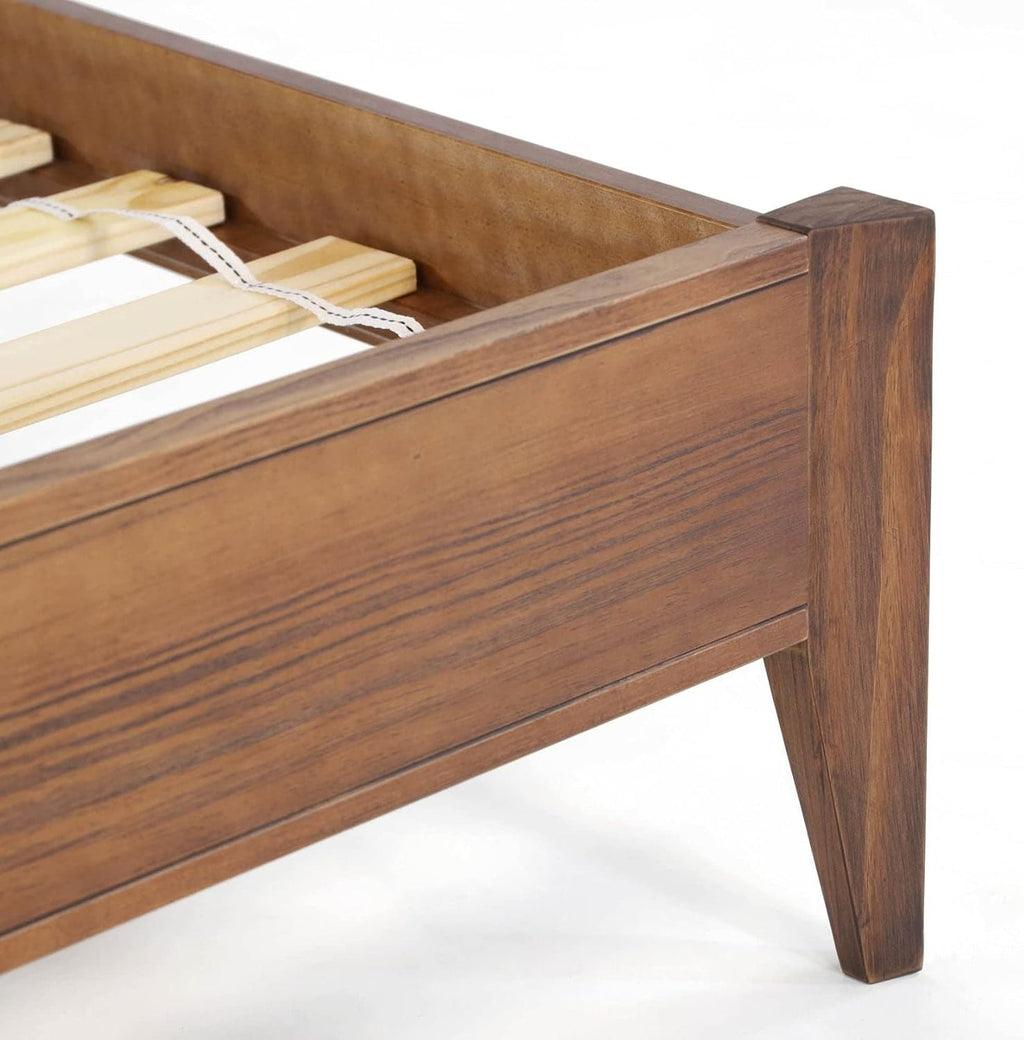 Grain Wood Furniture Mid Century Solid Wood Platform Bed, Queen Size, Brushed Walnut