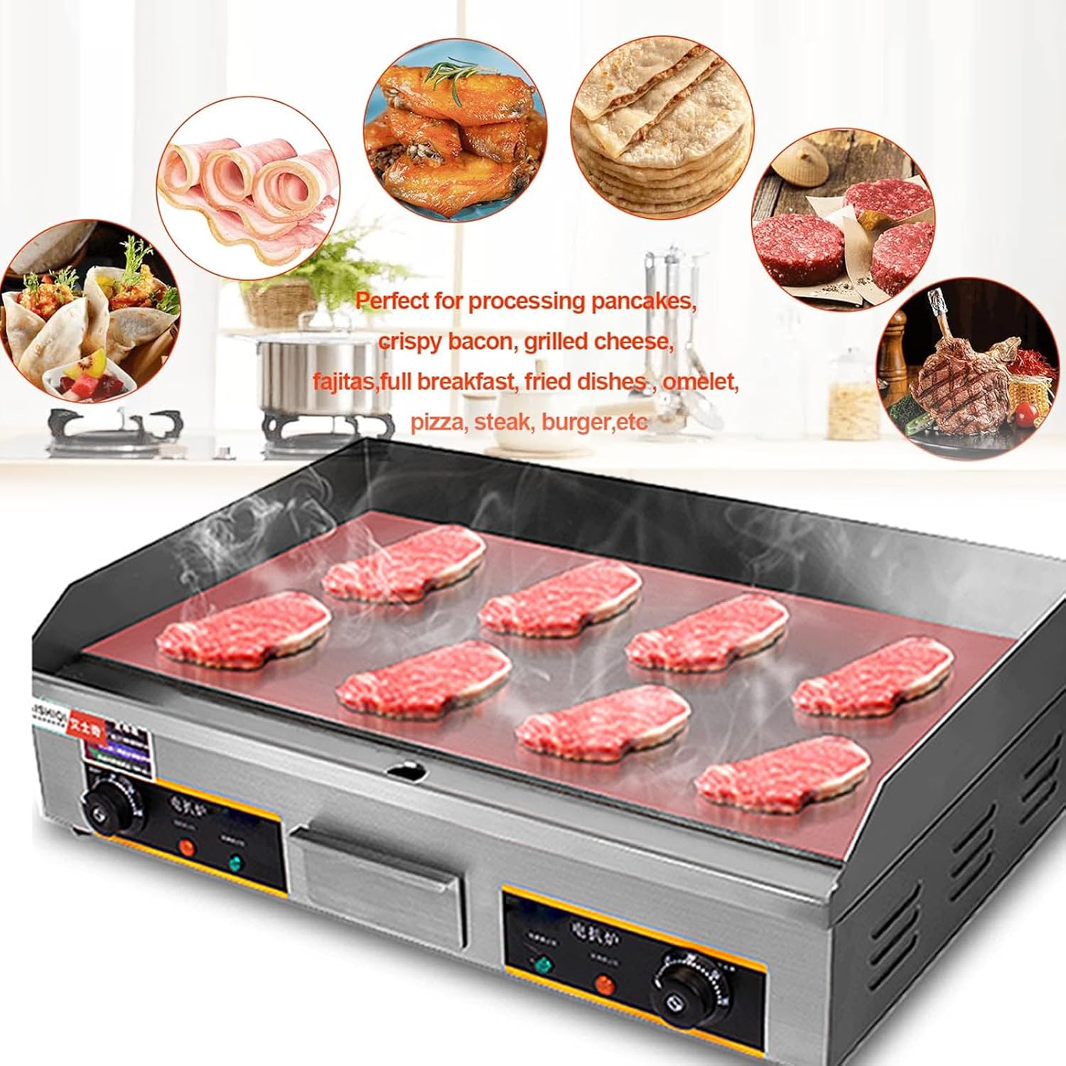 Commercial Electric Griddle 29', 4400W Stainless Steel Countertop Griddle Nonstick Flat Top Grill Indoor with 122℉-572℉Dual Temperature Control