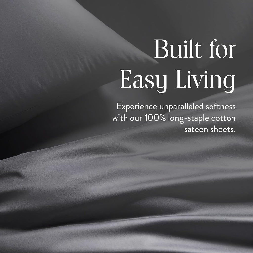 Brooklinen Luxury Sateen 4 Piece Sheet Set - 100% Cotton Bed Sheets, Soft & Durable Full Size Sheets Set in Slate Grey, Oeko-TEX Certified Bedding Set, 1 Fitted Sheet, 1 Flat Sheet, 2 Pillowcases