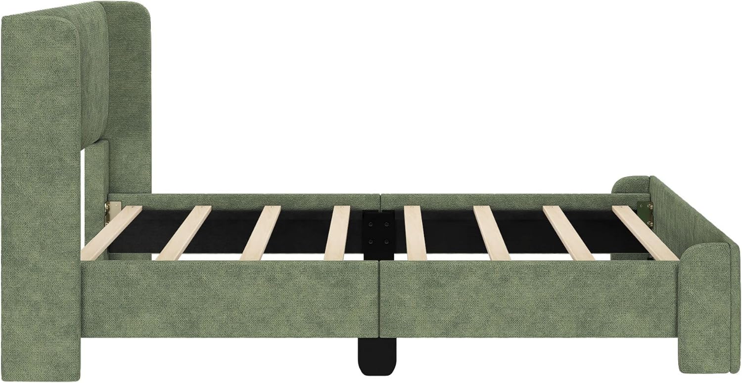 Max & Lily Upholstered Twin Bed Frame with Rectangular Headboard, Upholstered Platform Bed for Kids, No Box Spring Needed, Easy Assembly, Green