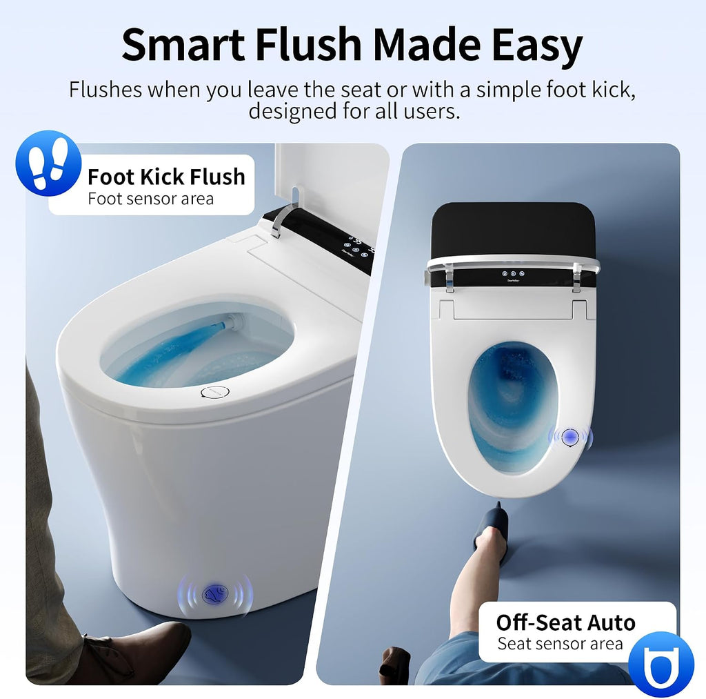 DeerValley Smart Toilet, Customizable Spa Wash, 1000g MaP Auto Flush, Pump Assisted, Foam Shield, Heated Seat, Instant Warm Water, Dryer, Deodorization, ADA Comfort Height for Modern Bathroom Upgrade