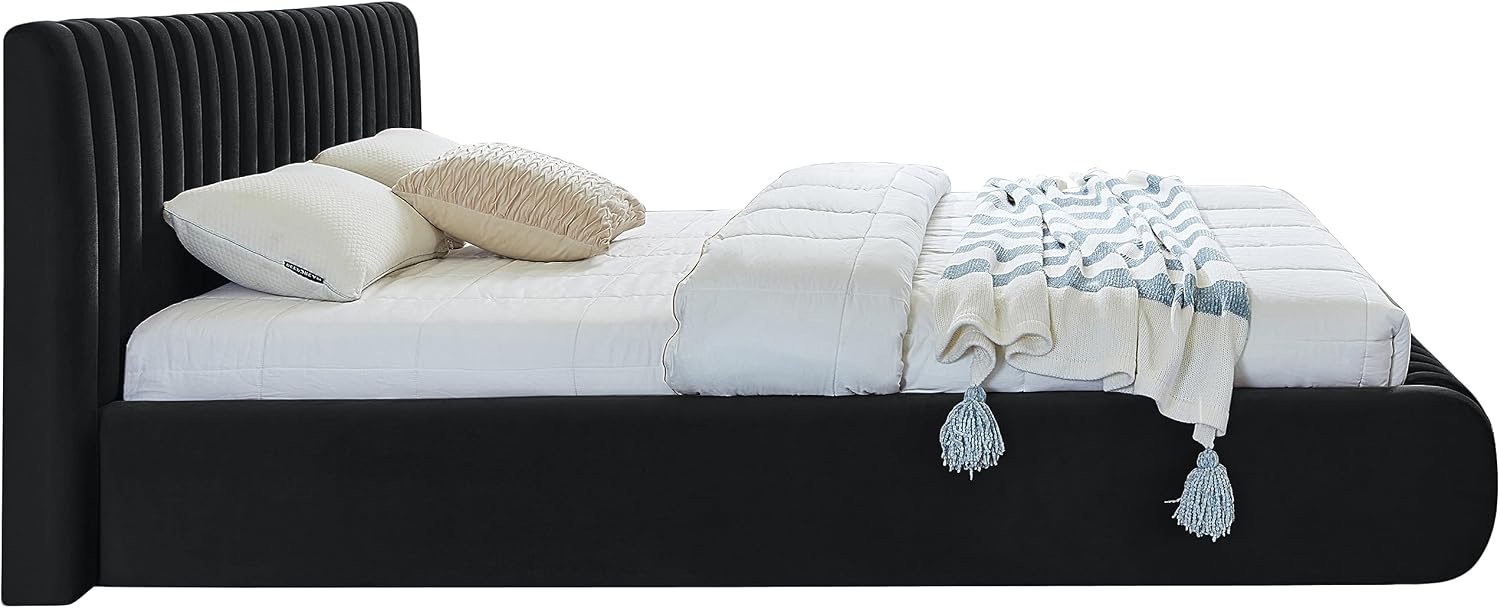 Meridian Furniture NicoBlack-K Nico Collection Modern | Contemporary Velvet Upholstered King Bed with Rich Black Velvet and Deep Channel Tufting, 89' W x 91' D x 38' H, Black, King