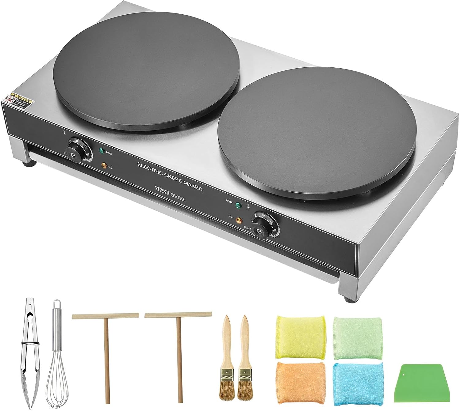 VEVOR Electric Crepe Maker, 16-Inch Double Head Commercial Crepe Machine, 3400W Flat Plate Crepe Griddle, Nonstick Stainless Steel Pancake Making, Desktop Circular Cereals Pancake Stove, AC120V 60Hz