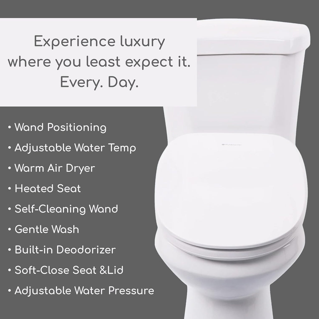 By Fluidmaster 9500E-001 Electronic Bidet Heated Toilet Seat with Warm Water and Air Dryer, Deodorizer, Easy Install, Elongated, White