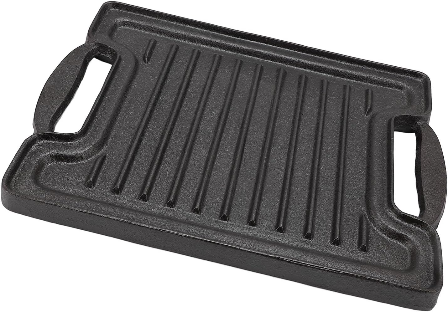 Focket Cast Iron Griddle, Nonstick Thickened 3.3mm Rectangular BBQ Grill Plate Double Sided Flat Ridged Skillet Pan Even Heating for Gas Stove Top Oven with Hollow Handles
