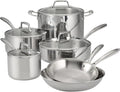 Tri-ply Clad Stainless Steel 10-piece Cookware Set with Glass Lids, Pots and Pans Kitchen Set, Induction-ready, Dishwasher-safe(10-Piece/Stainless Steel)