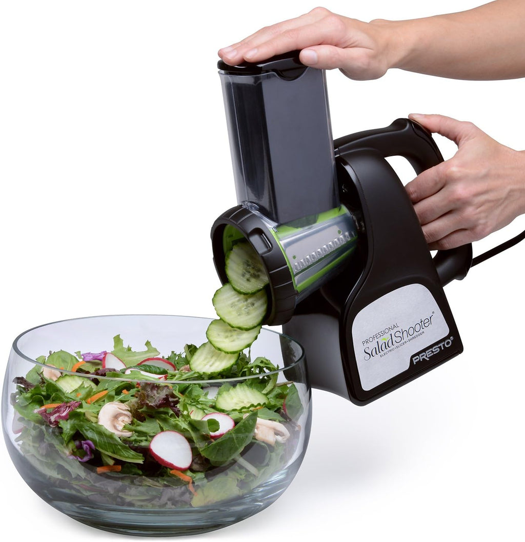 Presto 02970 Professional SaladShooter Electric Slicer/Shredder, Black,1 count & 07073 Electric Tilt-N-fold Griddle, 19%22, Black