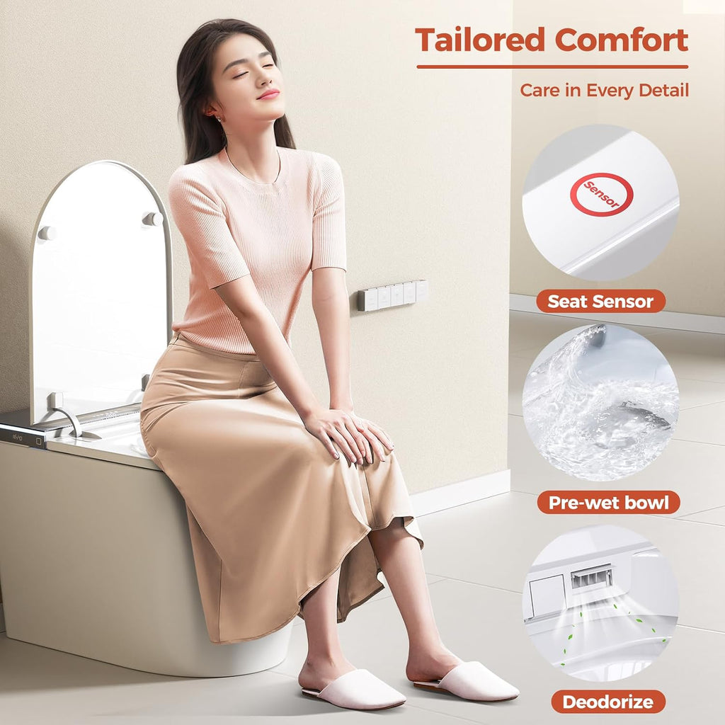 Smart Toilet with Bidet Bulit in, Auto Open/Close Lid, Heated Seat, Dryer, Night Light, Dual Auto Flush, Foot Sensor, Modern Elongated One-Piece Toilet for Bathrooms