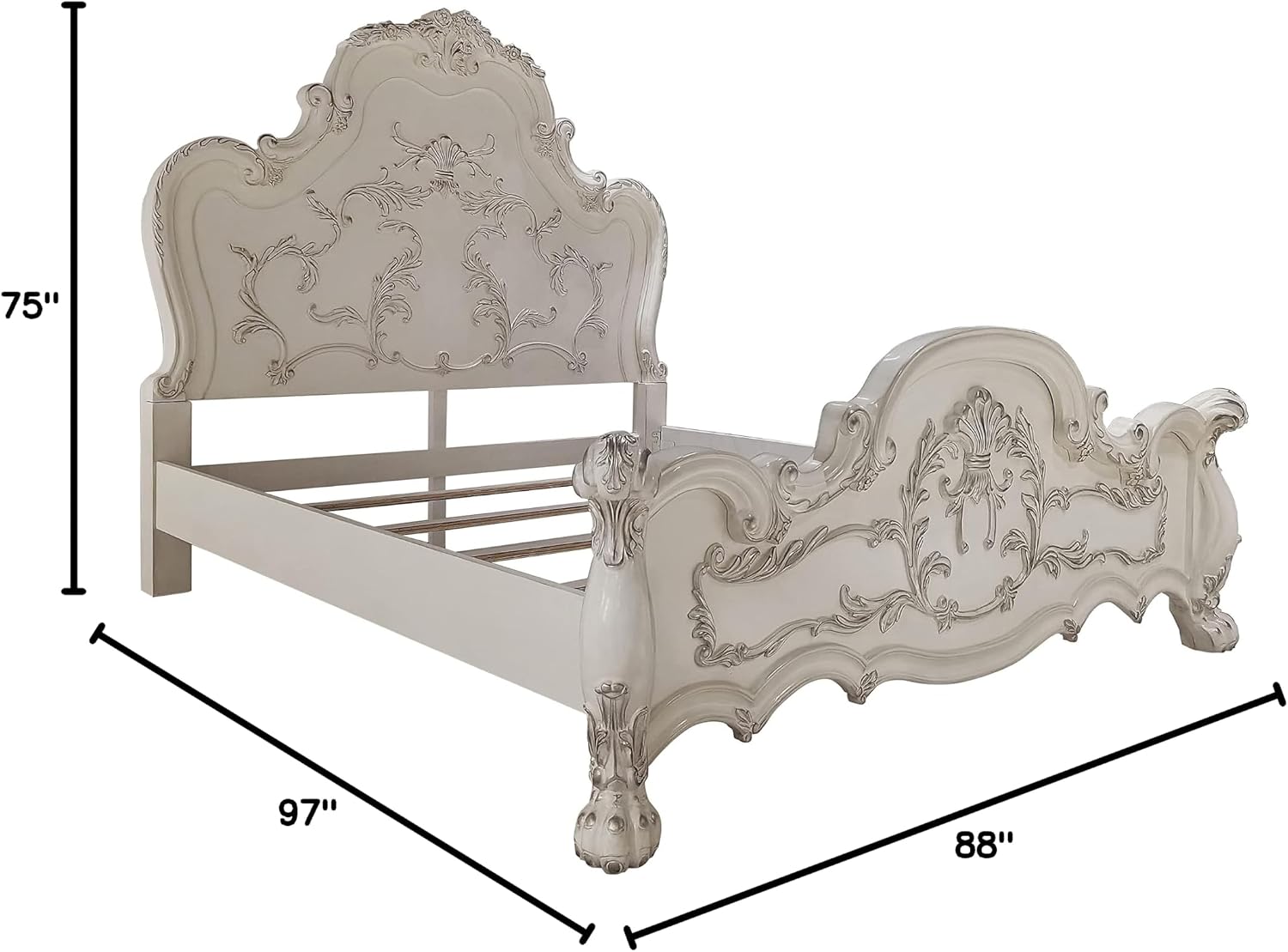 Acme Dresden Wooden California King Bed with Arched Headboard in Bone White