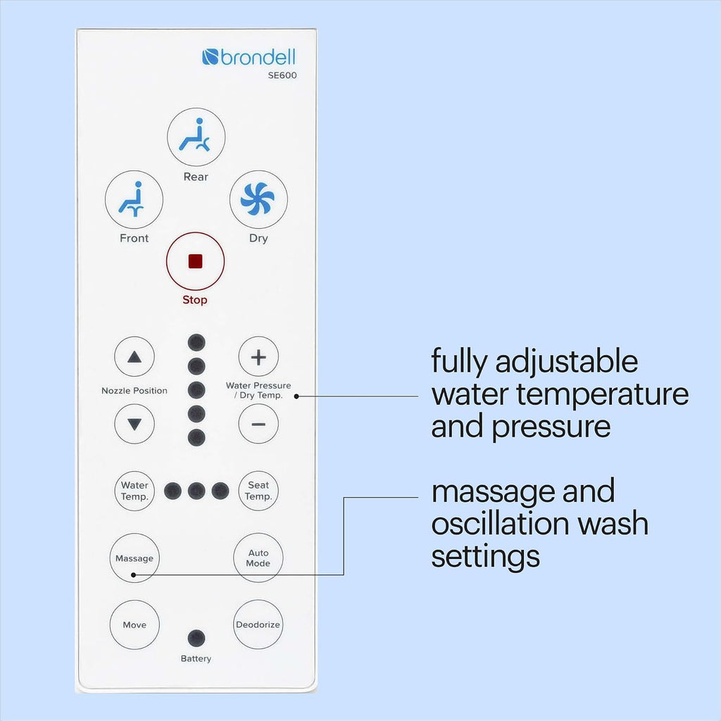Brondell Swash SE600 Bidet Toilet Seat, Fits Round Toilets, White – Oscillating Stainless-Steel Nozzle, Warm Air Dryer, Ambient Nightlight