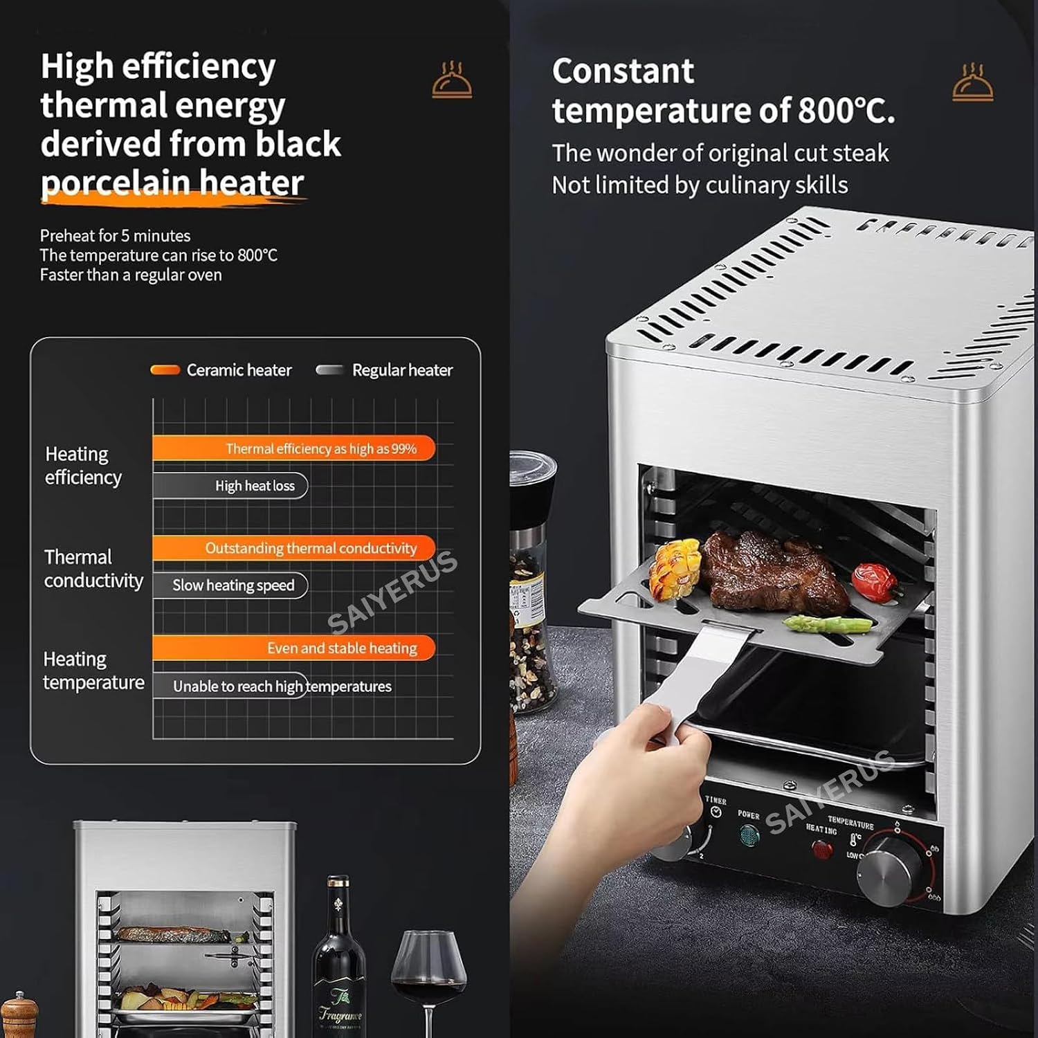 Electric Steak Grill, 1700W / 2300W Smokeless In-frared Electric Broiler, 1472°F Stainless Steel Steak Cooker with 4-Layer Grill, Electric In-frared Grill for BBQ, Toast, Grill, Indoor,A-220V