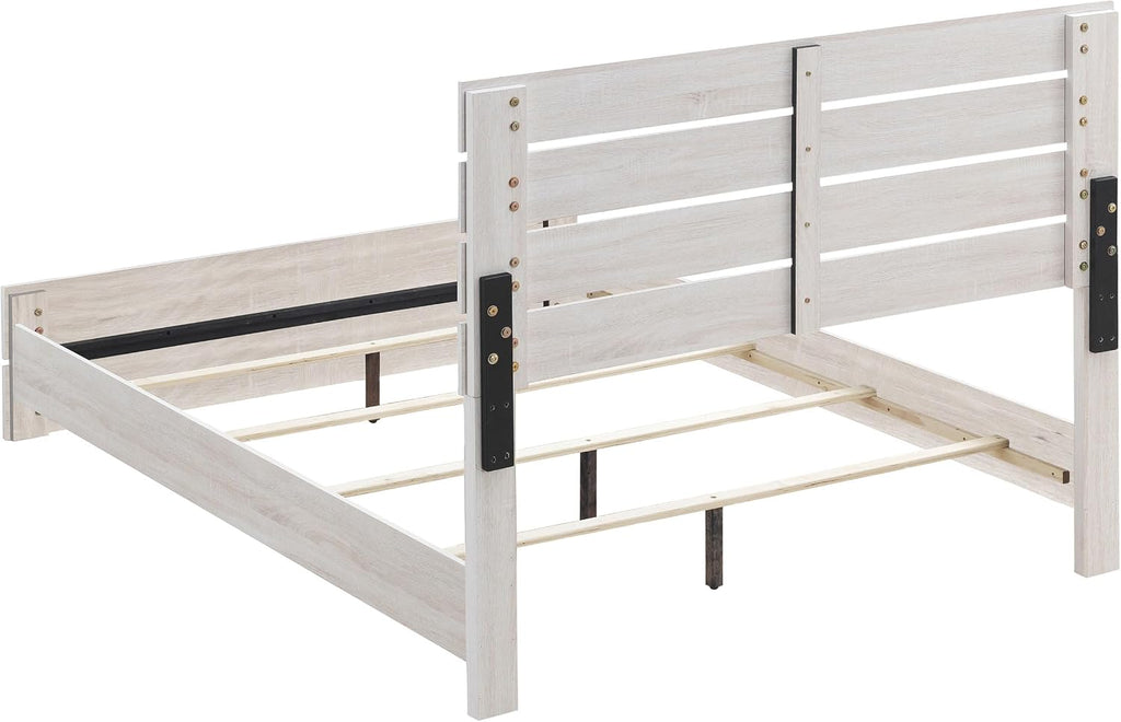 Coaster Home Furnishings Brantford Farmhouse 4-Piece Bedroom Set Eastern King Size Panel Bed Frame 52-inch Headboard Coastal White 207051KE-S4