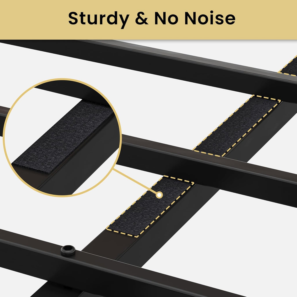 LIKIMIO Queen Bed Frame, Tall Industrial Headboard 51.2 ', Platform Bed Frame with Strong Metal Support, Solid and Stable, Noise Free, No Box Spring Needed, Easy Assembly, Dark Brown