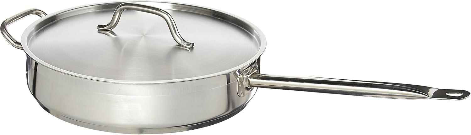 Royal Industries Saute Pan with Helper Handle and Lid, 7 qt, 13.4' x 3' HT, Stainless Steel, Commercial Grade - NSF Certified