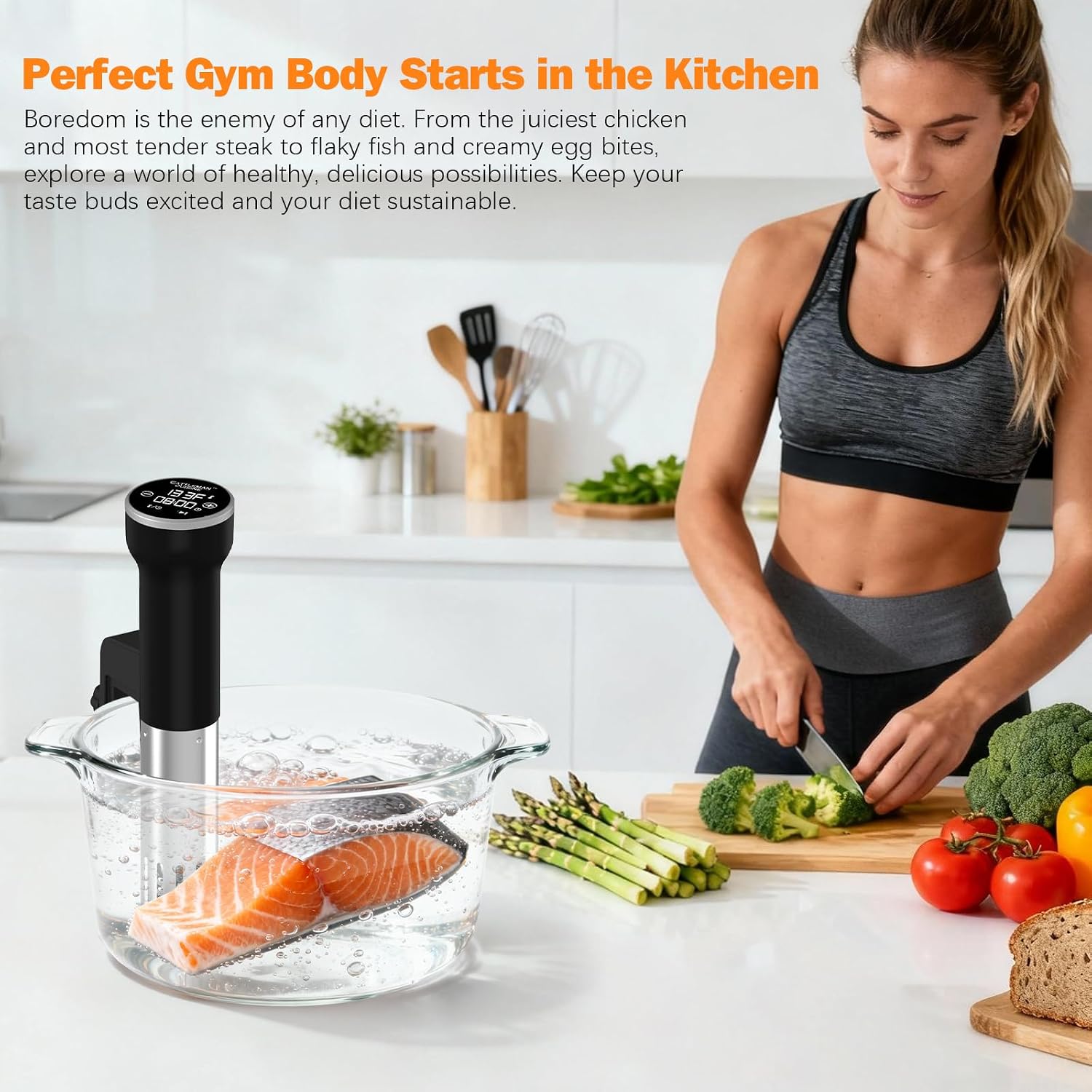 Sous Vide Machines Wi-Fi & 5 in 1 Smokeless Indoor Grill & Griddle with Meat Thermometer, PFAS Free Ceramic Nonstick