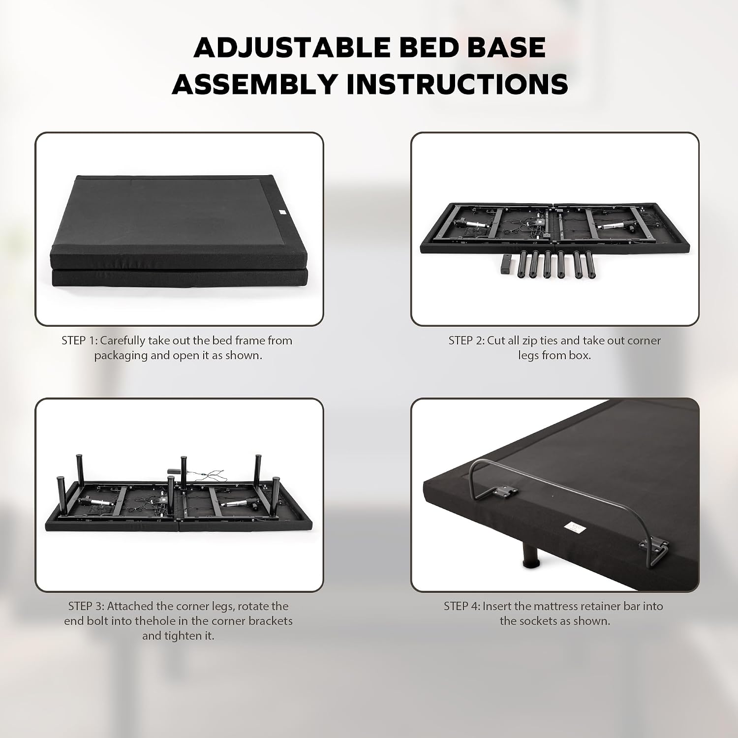 MLILY EGOHOME Full Size Adjustable Bed Frame and 14 inch Memory Foam Mattress, Wireless Remote Adjustable Bed Base with 12' Adjustable Legs and Head and Foot Incline, Zero Gravity, Easy Assembly