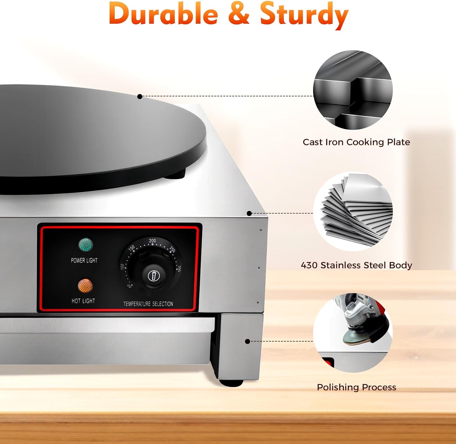 16 Inch 1700W Commercial Electric Crepe Maker Pancake Maker, Stainless Steel Non-stick Pan Griddle Machine, Adjustable 50-300℃ Mini Pancake Makers, for Kitchen, Snack Stall, Dessert Shop