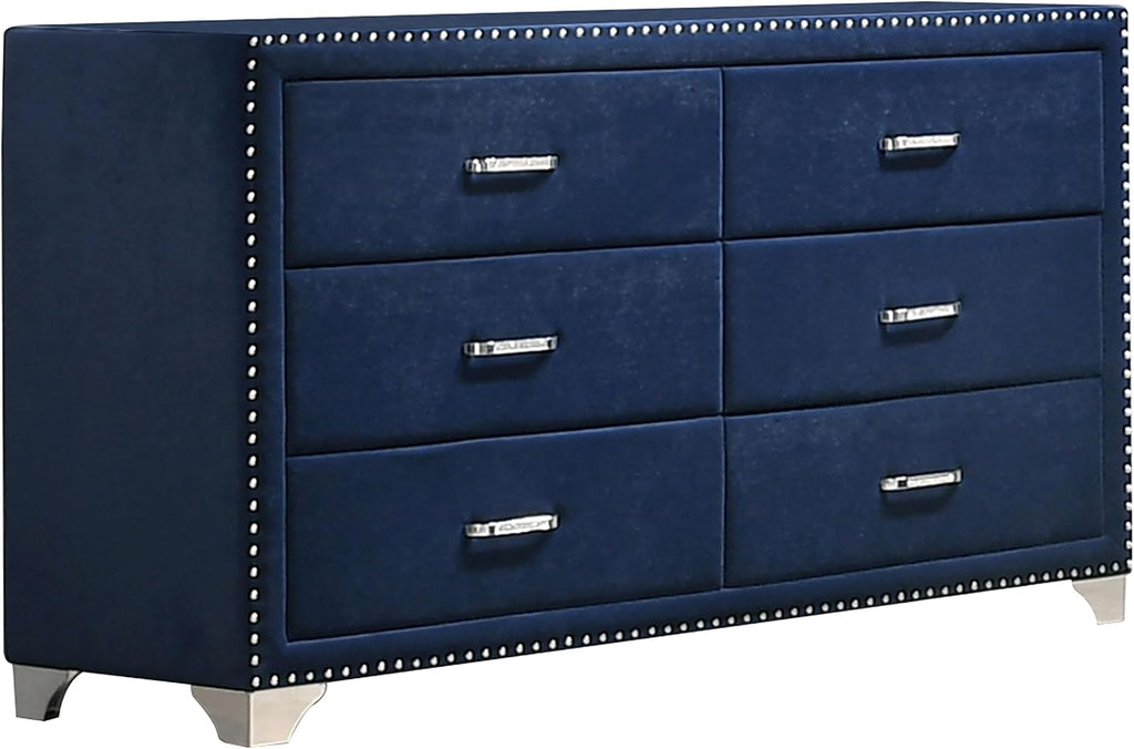Coaster Home Furnishings Melody Modern Classic 5-Piece Bedroom Set Velvet Upholstered Eastern King Size Wingback Bed Frame 66-inch Headboard Pacific Blue 223371KE-S5