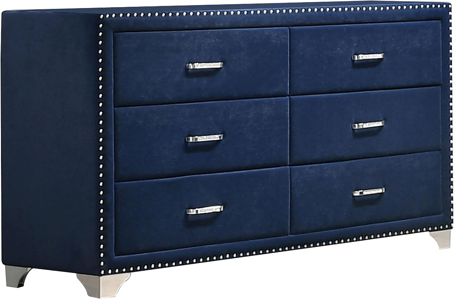 Coaster Home Furnishings Melody Modern Classic 5-Piece Bedroom Set Velvet Upholstered Eastern King Size Wingback Bed Frame 66-inch Headboard Pacific Blue 223371KE-S5