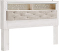 Signature Design by Ashley Altyra Modern Glam Upholstered Panel Bookcase Headboard, King, White