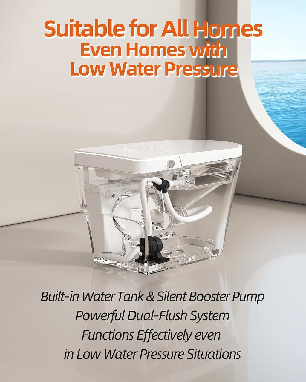 Smart Toilet with Bidet Built in, Luxury One Piece Elongated Bidet Toilet with Auto Close & Flush, Foot Sensor to Open/Close/Flush, Heated Seat, Massage Wash, Night Light, Remote Control