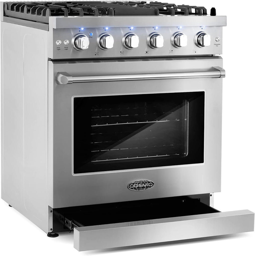 COSMO COS-EPGR304 30 in. Haven Collection 4.5 cu. ft. Gas Range with 5 Sealed Burners, Convection Oven, Knob LED Lights, Stainless Steel