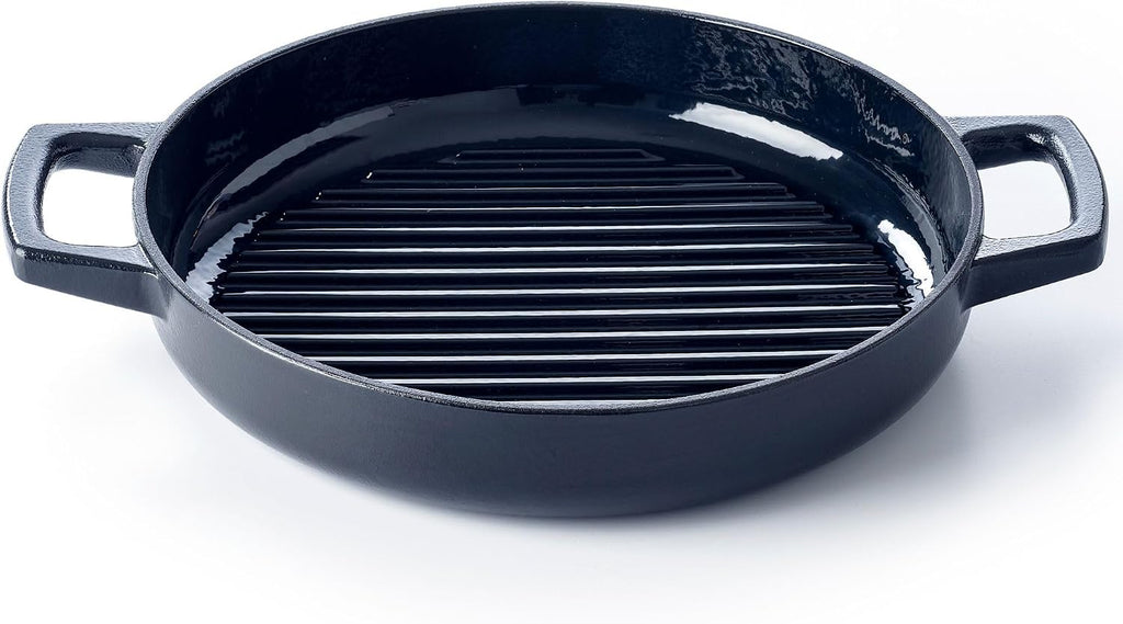 Alva Nori 11″ Enameled Cast Iron Grill Pan | PFAS-Free 3-Layer Enamel | Oven & Induction Safe | No Seasoning Needed | Raised Grill Ridges for Searing & Fat Drainage