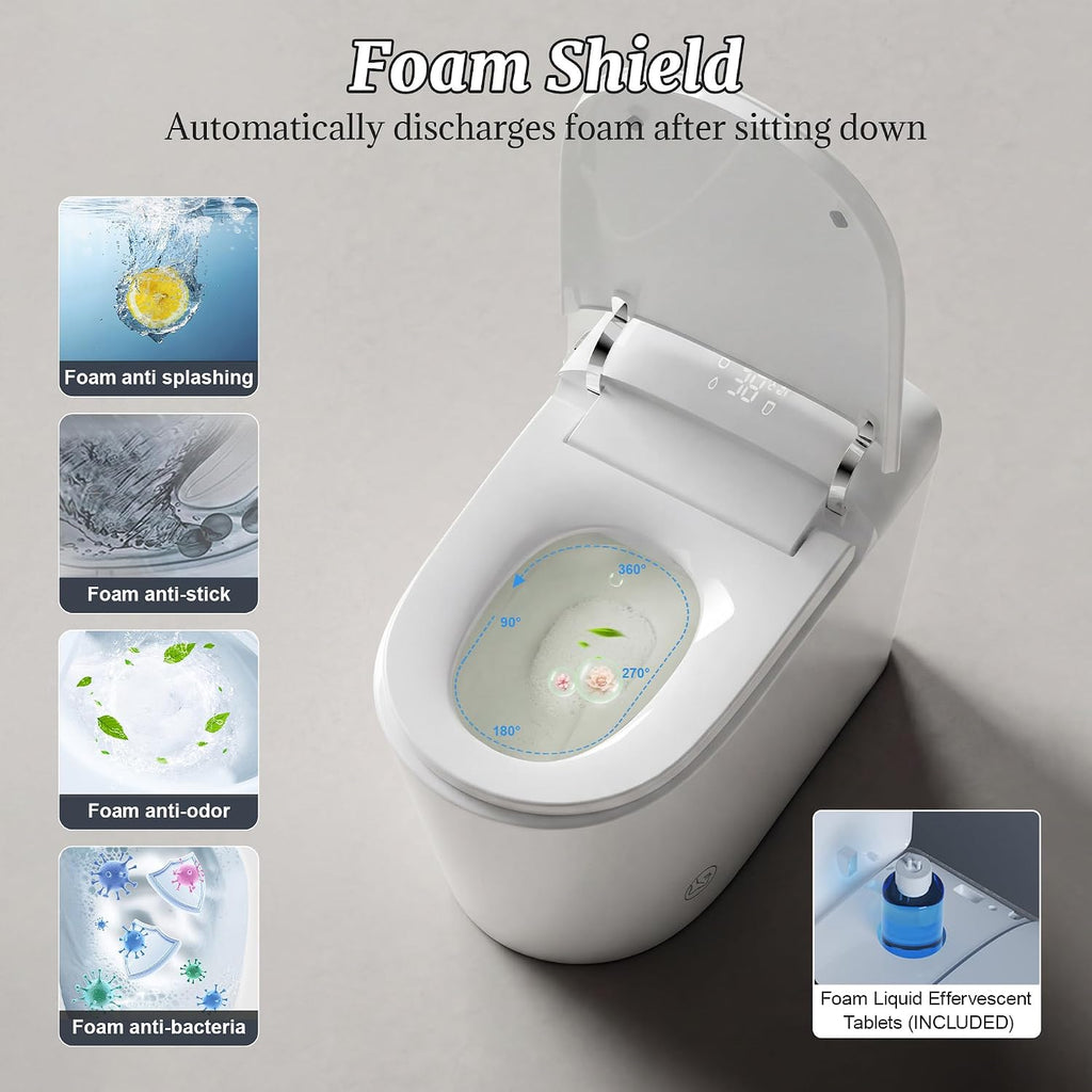 Luxury Smart Bidet Toilet with Tank, Foam Shield, Dual Auto Flush/Lid&Seat, Foot Sensor, UV-C light, Electric Modern One Piece Toilets for Bathroom with Siphon Dual Flush 0.8/1.2 GPF