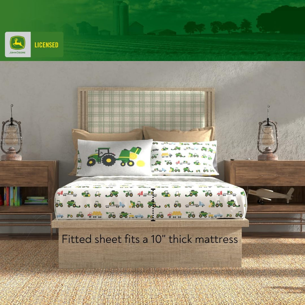Franco Kids John Deere Farm Equipment Bedding 5 Piece Super Soft Comforter and Sheet Set, Queen, (Officially Licensed Product)