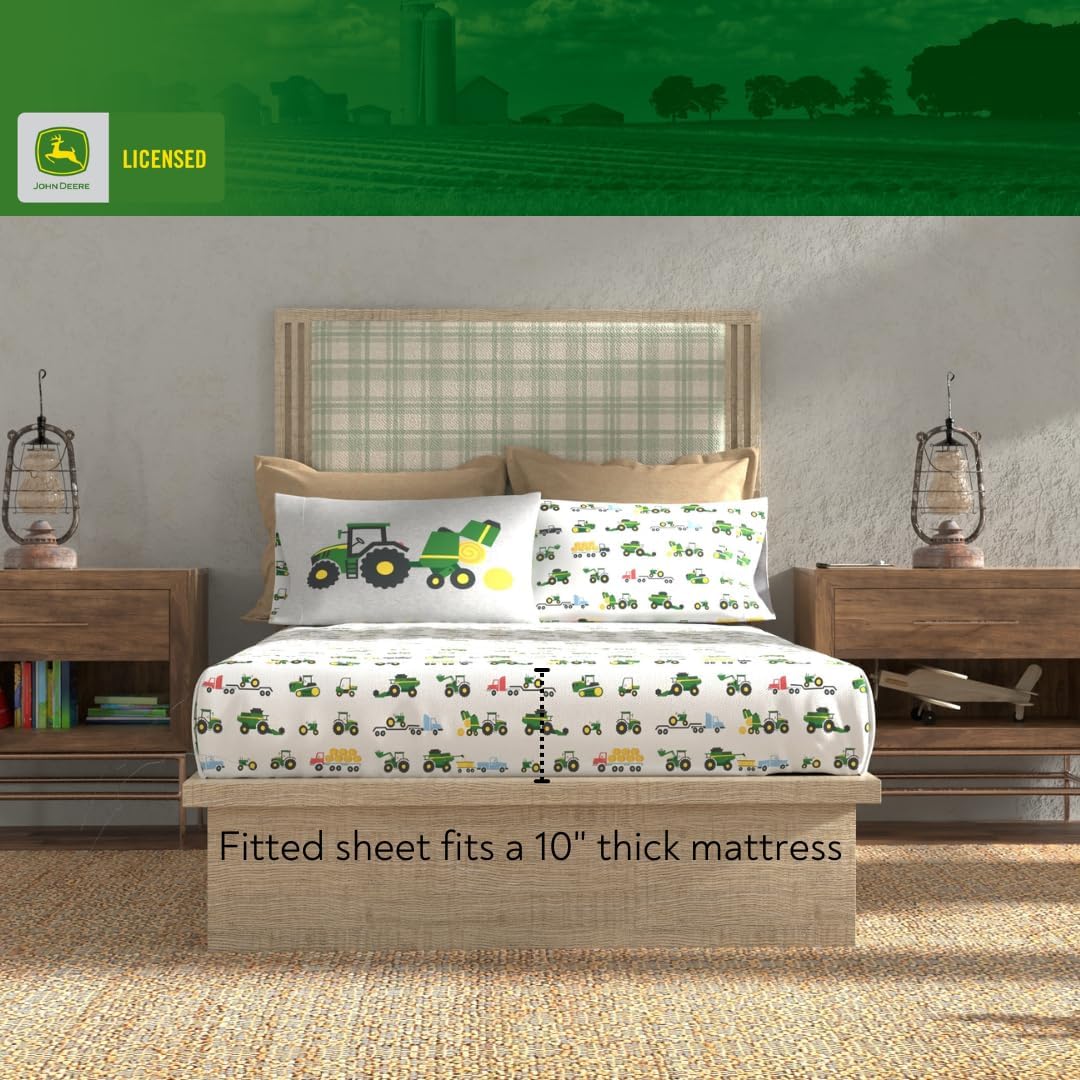 Franco Kids John Deere Farm Equipment Bedding 5 Piece Super Soft Comforter and Sheet Set, Queen, (Officially Licensed Product)