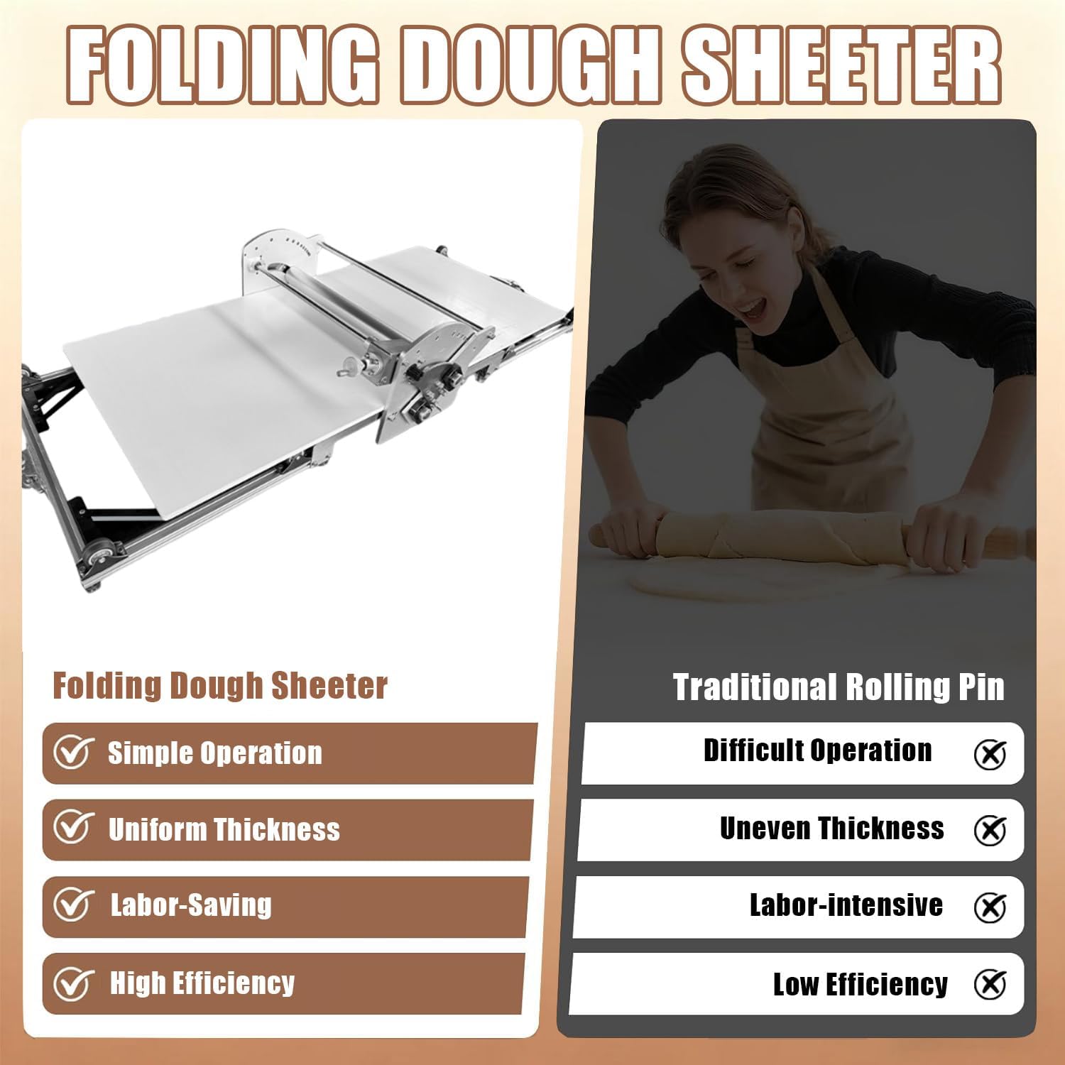 Foldable Dough Sheeter, Electric Pastry Dough Sheeter, Stainless Steel, 2-25 Mm Adjustable Height, 450mm Dough Width, Forward/Reverse Rotation, Stepless Adjustment, For Croissants, Puff Pastry