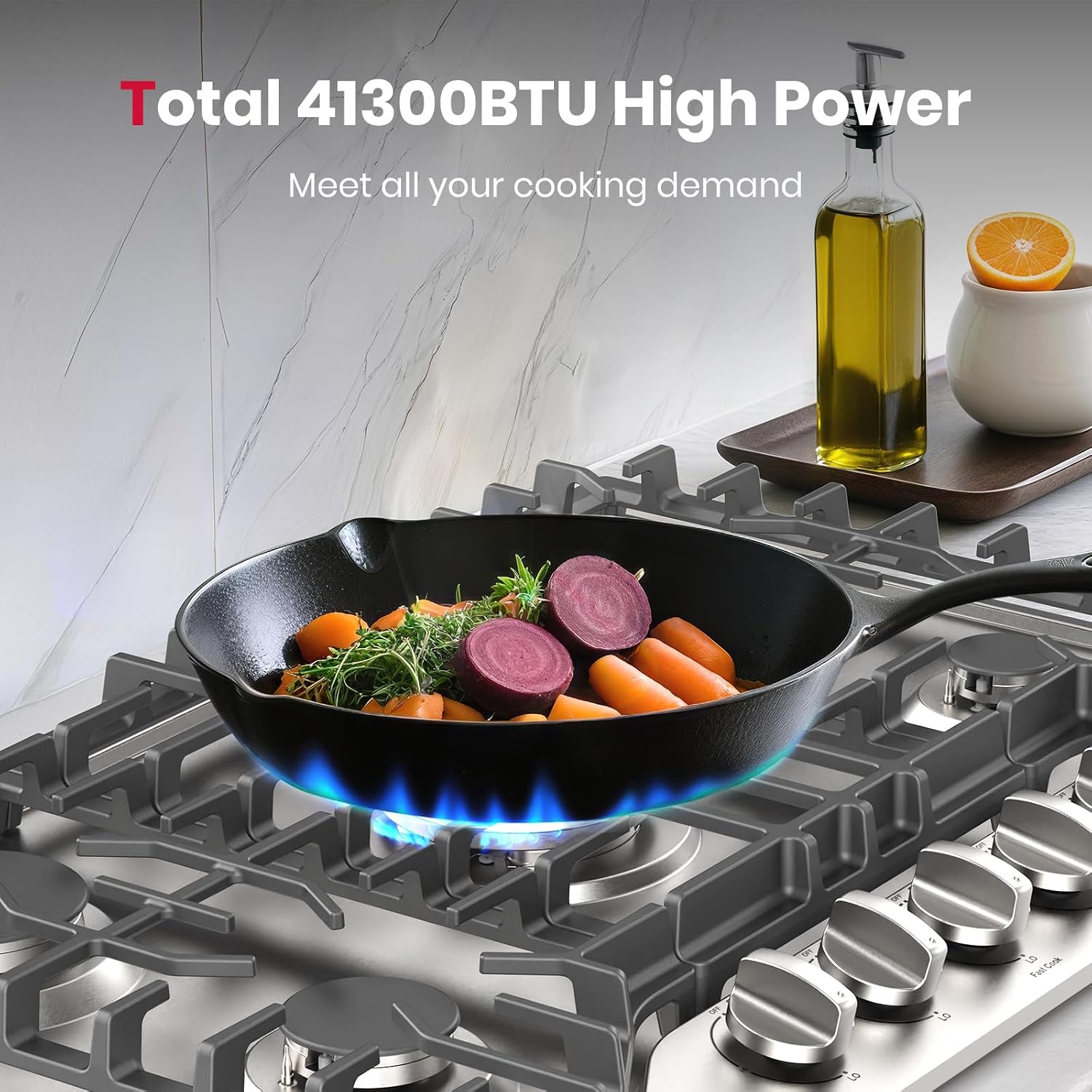 GASLAND Gas Cooktop 30 Inch, PRO GH3305SF 5 Burner Propane Stovetop with Reversible Cast Iron Grill/Griddle, Gas Countertop Plug-in, NG/LPG Convertible Cooktops, Stainless Steel