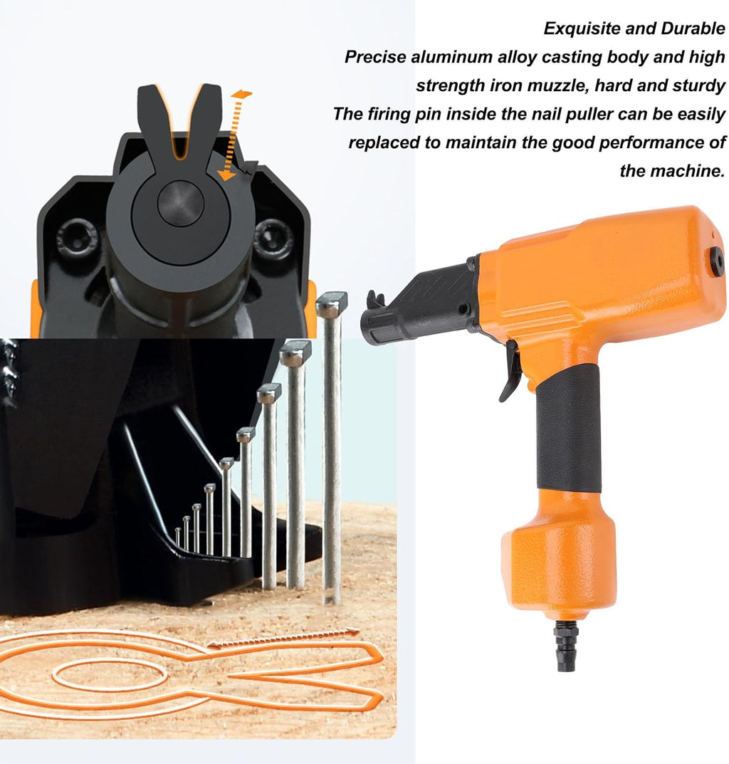 Pneumatic Nail Remover, Heavy Duty Professional Air Punch Nailer Nail Remover Nail Puller for Wood Denailing, 1/4 Inch NPT Thread Air Inlet, 0.98-2.76in Nail Pulling Length