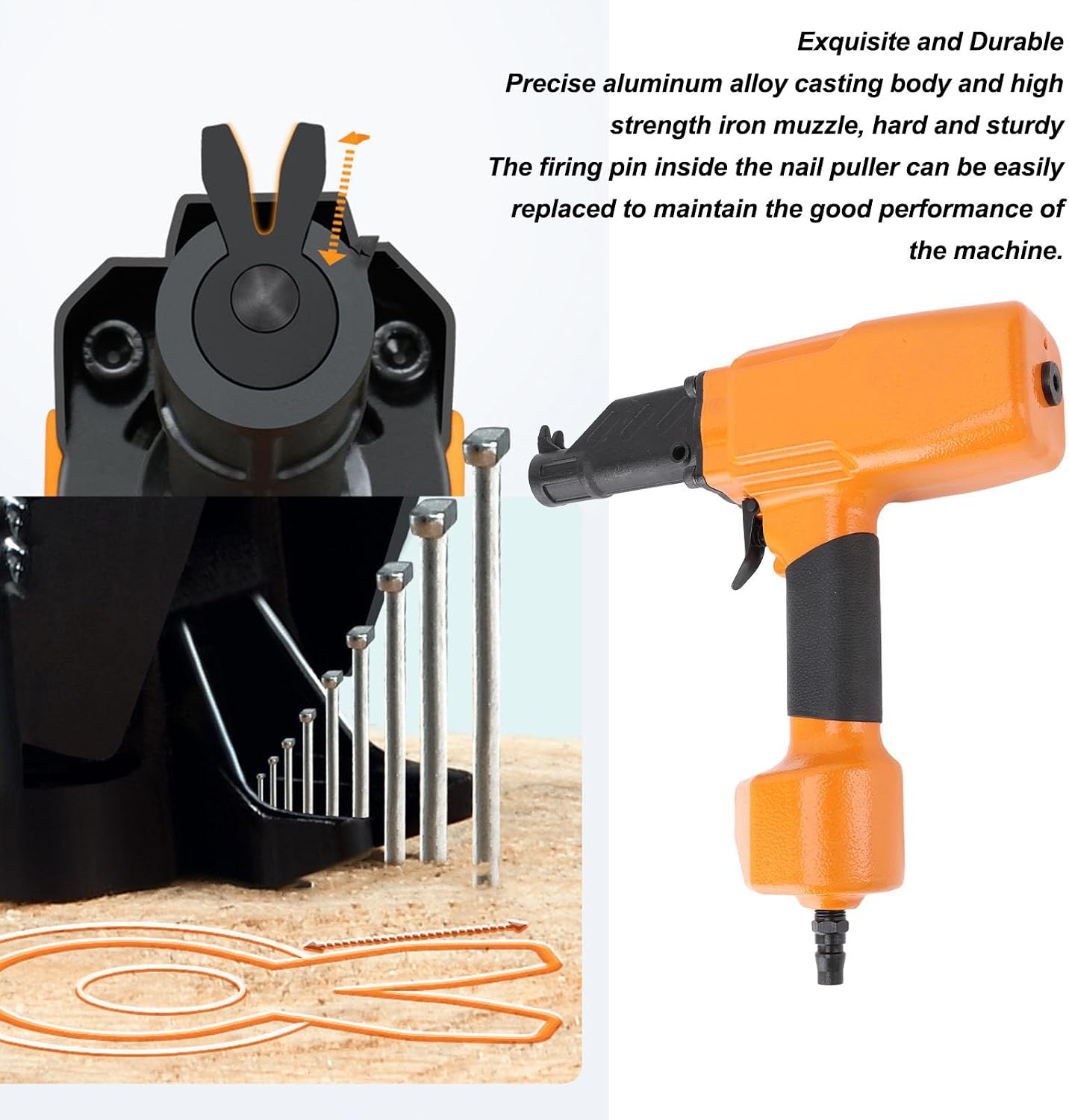 Pneumatic Nail Remover, Heavy Duty Professional Air Punch Nailer Nail Remover Nail Puller for Wood Denailing, 1/4 Inch NPT Thread Air Inlet, 0.98-2.76in Nail Pulling Length