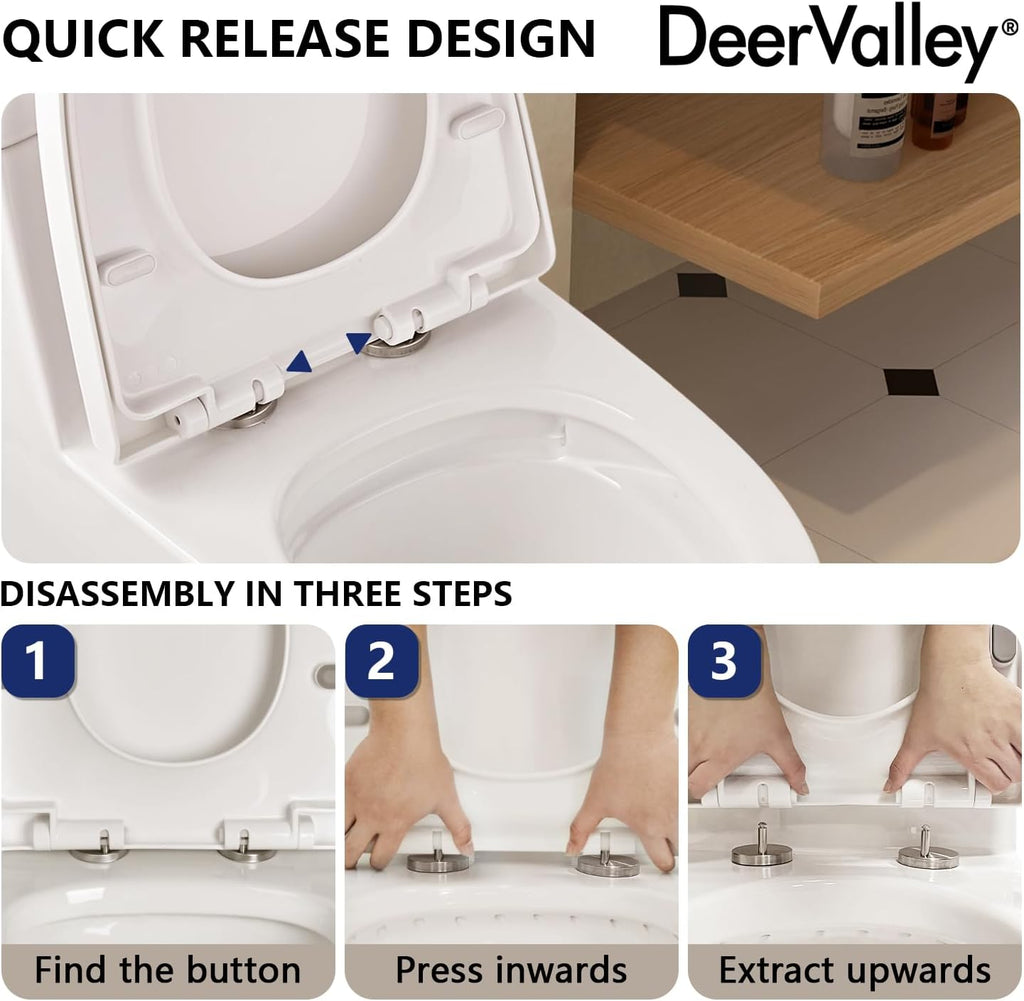 One Piece Toilet DeerValley 10' Rough-In Toilet for Bathroom 1.1/1.6 GPF Dual Flush Standard Bathroom Toilet with Soft-Closing and Quick-Release Seat DV-1F52816R