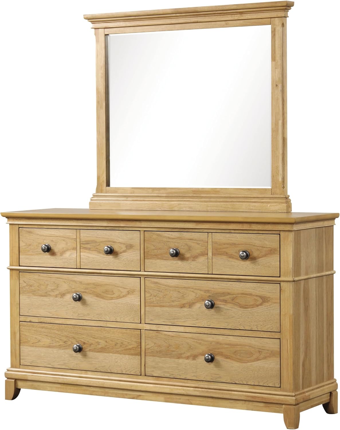 Furniture of America Yardley Farmhouse Solid Wood 5-Piece Bedroom Set with Platform Bed, Felt-Lined Top Drawers on Nightstands and Dresser with Mirror, Box Spring Needed, King, Natural Oak