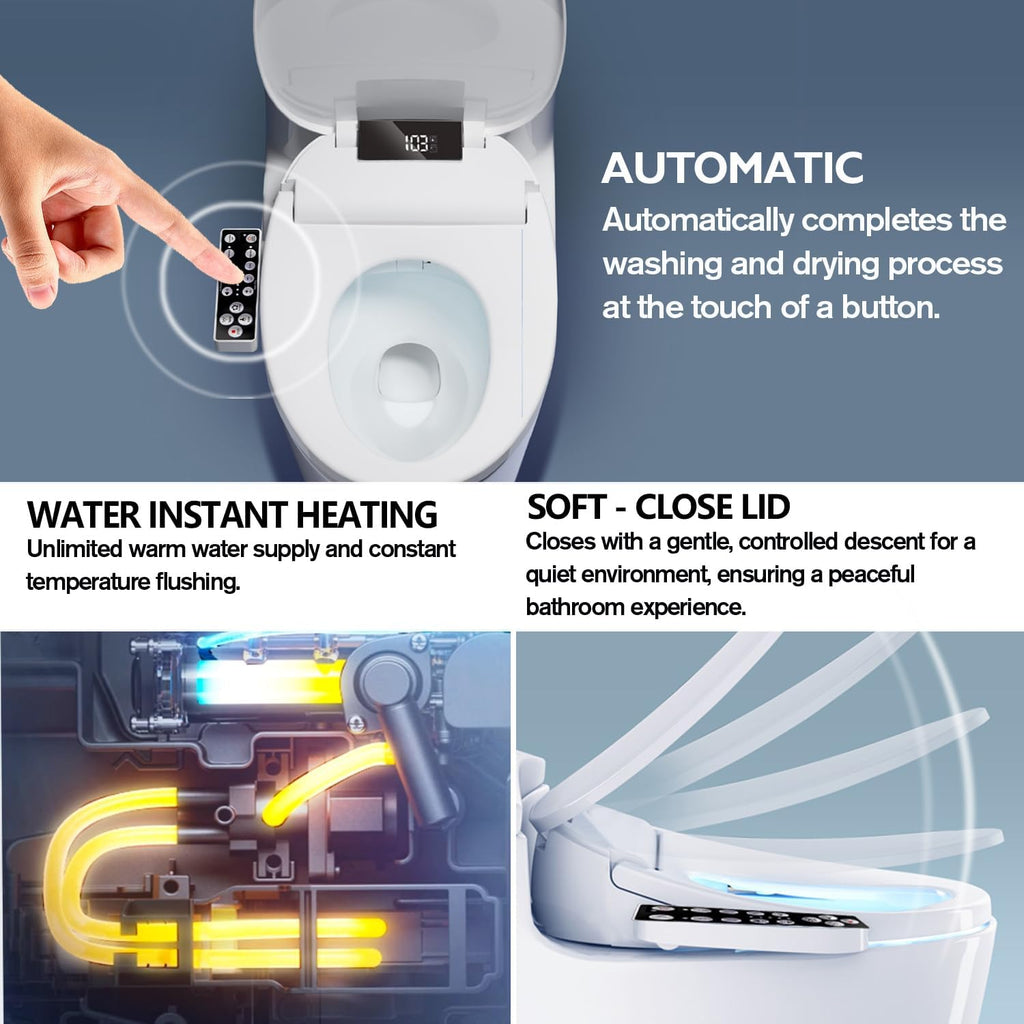 XCQQ Electric Heated Bidet Toilet Seat, Warm Water Oscillating Wash, Heated Toilet Seat, Air Dryer, Soft Close Lid, Night Light, Self Cleaning Nozzle, LED Display Requires Outlet - Elongated