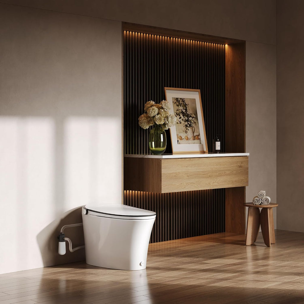 DeerValley Smart Toilet Auto Open & Close One Piece Tankless Toilet with Bidet Built in Auto Flush Warm Water Air Dryer Heated Seat Intelligent Water Filter for Modern Luxury Smart Home - DV-1S0019Pro