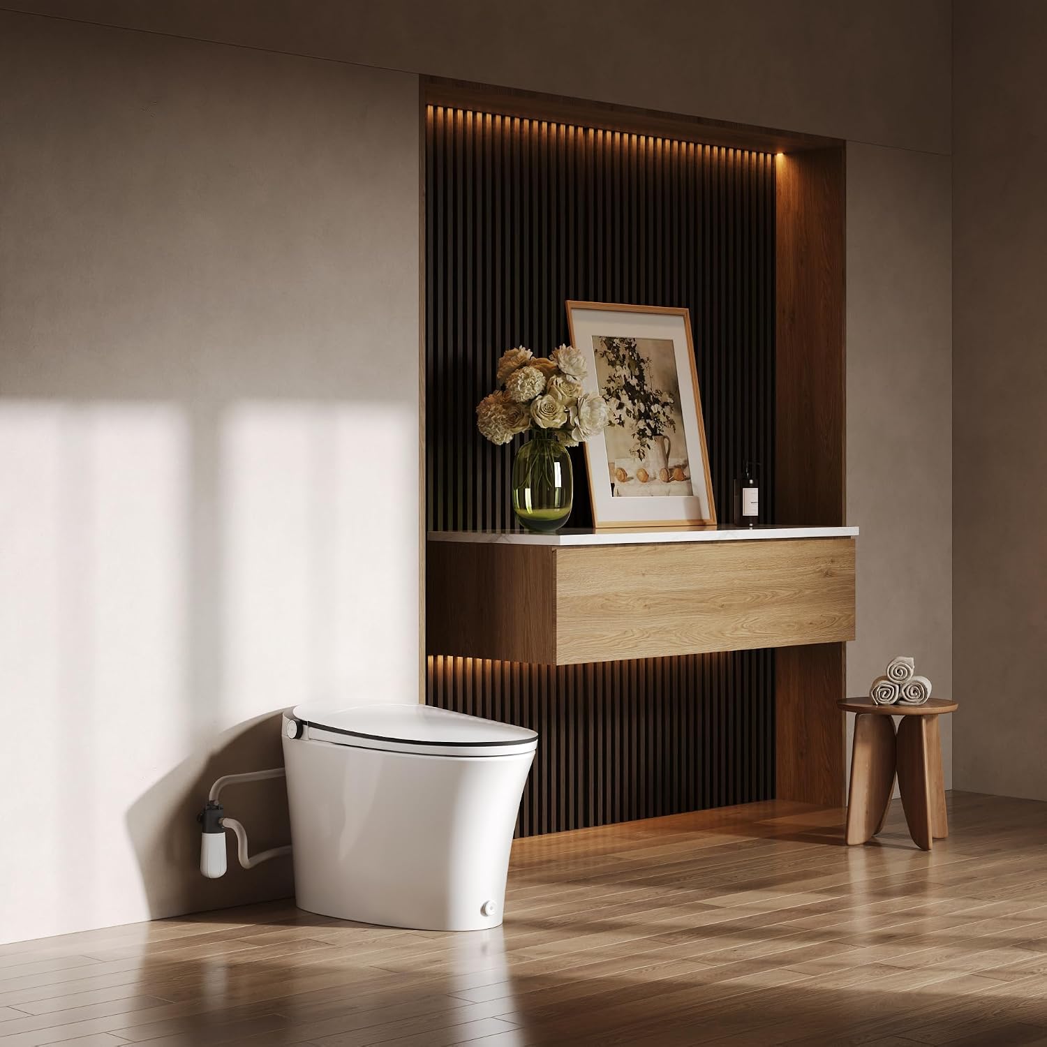 DeerValley Smart Toilet Auto Open & Close One Piece Tankless Toilet with Bidet Built in Auto Flush Warm Water Air Dryer Heated Seat Intelligent Water Filter for Modern Luxury Smart Home - DV-1S0019Pro