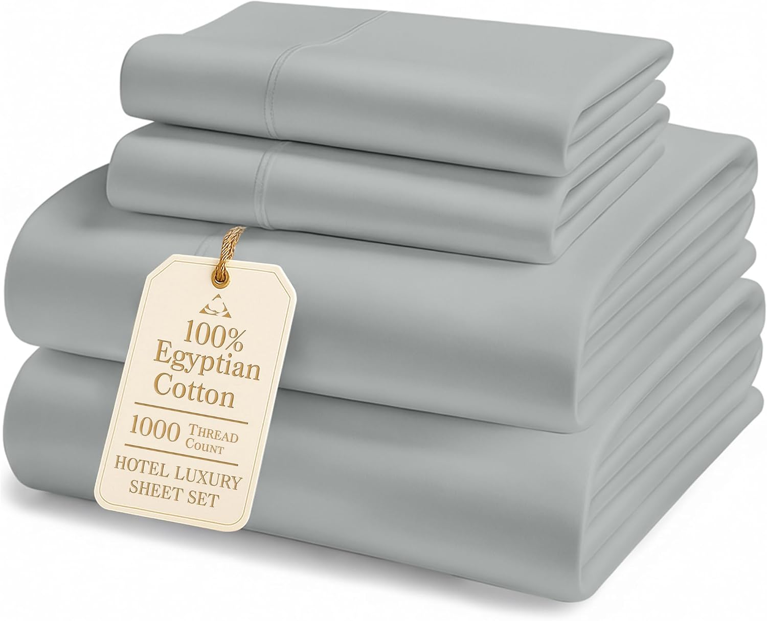 100% Egyptian Cotton Sheets King Size - 1000 Thread Count Naturally Cooling & Breathable Sateen King Size Sheets Set, Ultra-Soft & Durable Hotel Luxury Sheets with 15' Snug Fit Deep Pockets - Silver