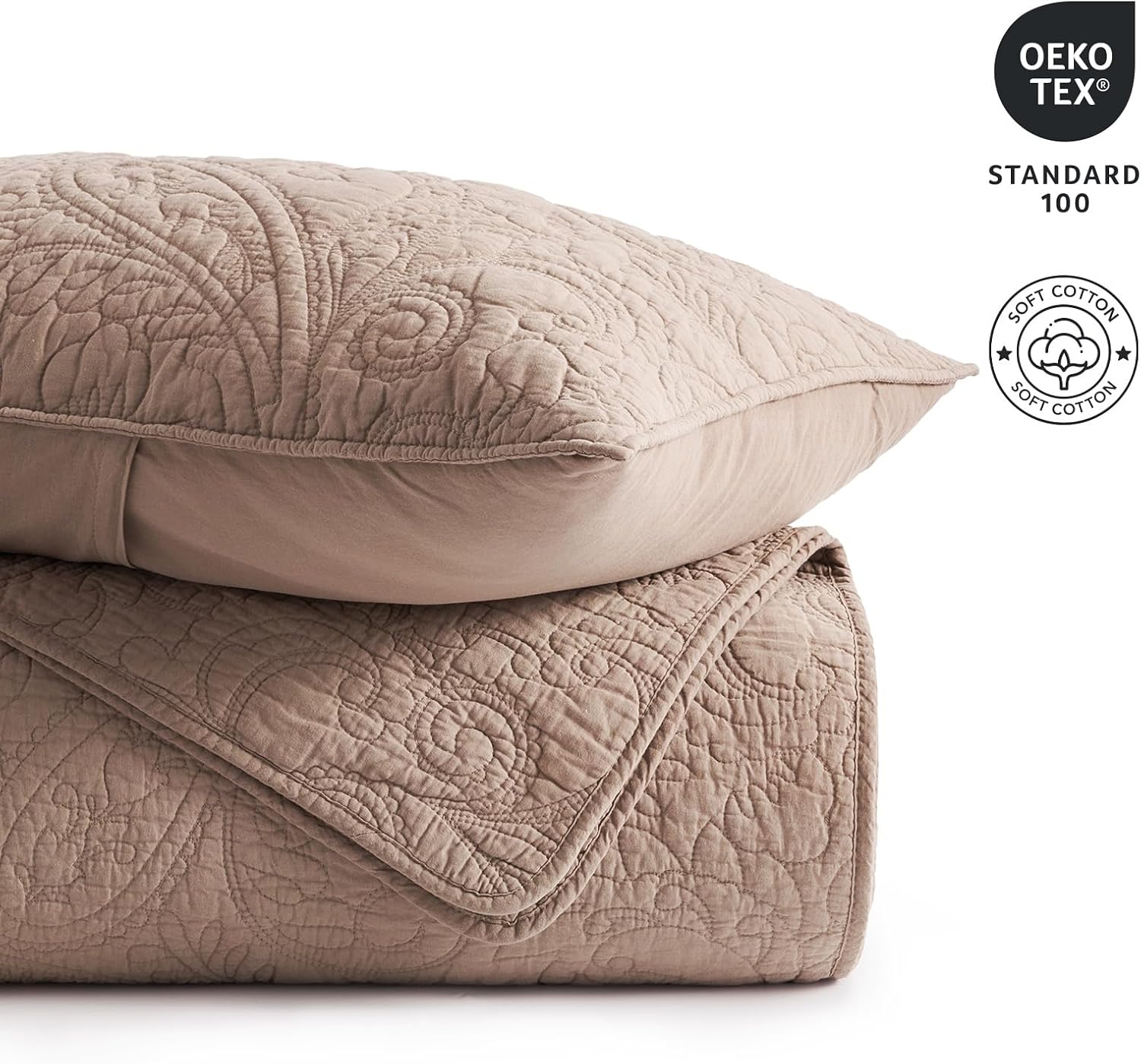 EVERGRACE 100% Cotton Paisley Quilt Set, King Size 3 Piece Set – Prewashed Lightweight Bedspread with 2 Shams, Soft Matelasse-Style Quilted Coverlet for All-Season, Dusty Brick (Red Undertones)
