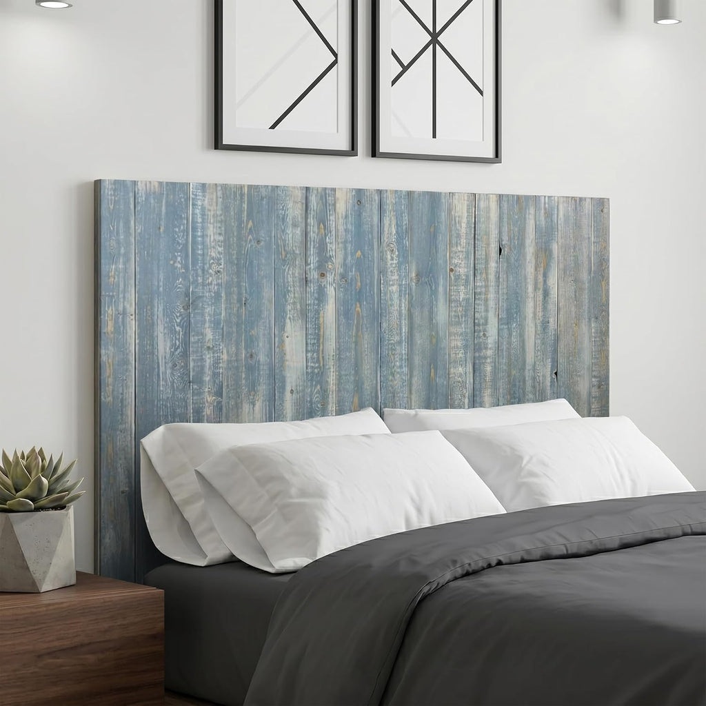 Barn Walls Solid Wood Queen Headboard, Wall Mounted Floating Fluted Headboard for Queen Bed Size, Farmhouse Rustic Mid Century Style, Low Profile Mount, Blue Powderwash, 64.5' L x 2' W x 36' H