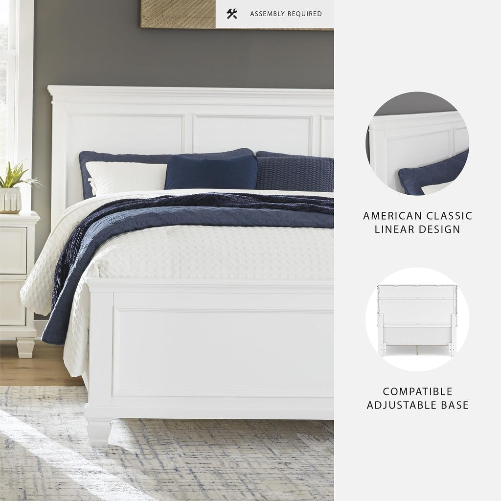 Signature Design by Ashley Fortman Transitional King Panel Bed with Tapered Feet, Foundation or Box Spring Needed, White