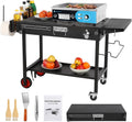 IRONWALLS Commercial Electric Countertop Griddle 22 Inch and Tabletop Griddle Stand, Folding Grill Cart on Wheels, Movable Food Prep Table for Patio, Camping