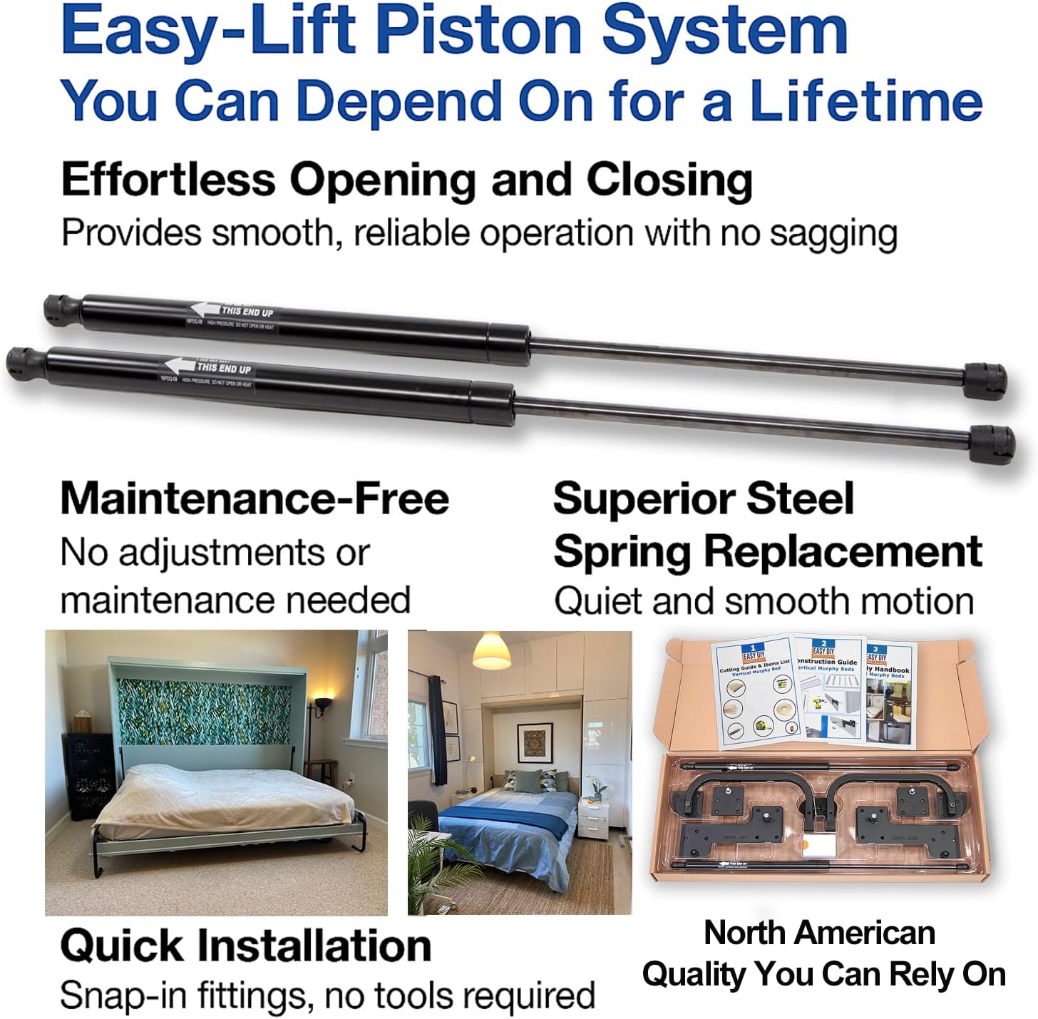 Queen Size DIY Murphy Bed Hardware Kit – Vertical Wall Bed for Space-Saving - Budget-Friendly DIY Setup -Made in USA -Hide Away Design with Murphy Bed Queen Hardware - Bed Lift Mechanism - Pull Down