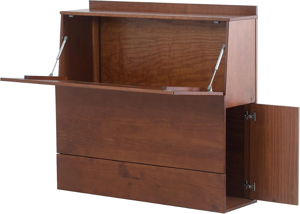 memomad Bali Set: Storage Platform Bed with Drawers + Bookcase Headboard (Twin Size, Caramel Brown Wood)